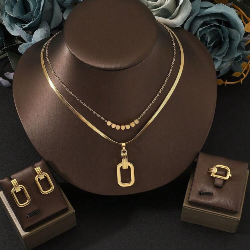 Chic 18k Gold plated stainless steel Necklace and Earring Set
